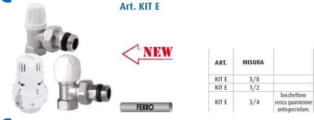 KIT  A SQUADRA COMPLETO DI TERMOSTATICA-VALVOLA-DETENTORE PER TUBO FERRO